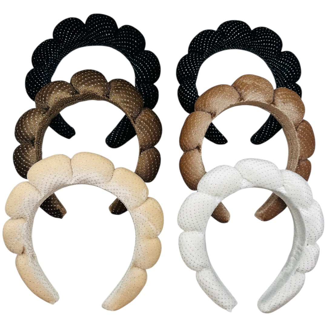 HB-1644 (6 pcs) Silver Bead Dot Plush Headbands