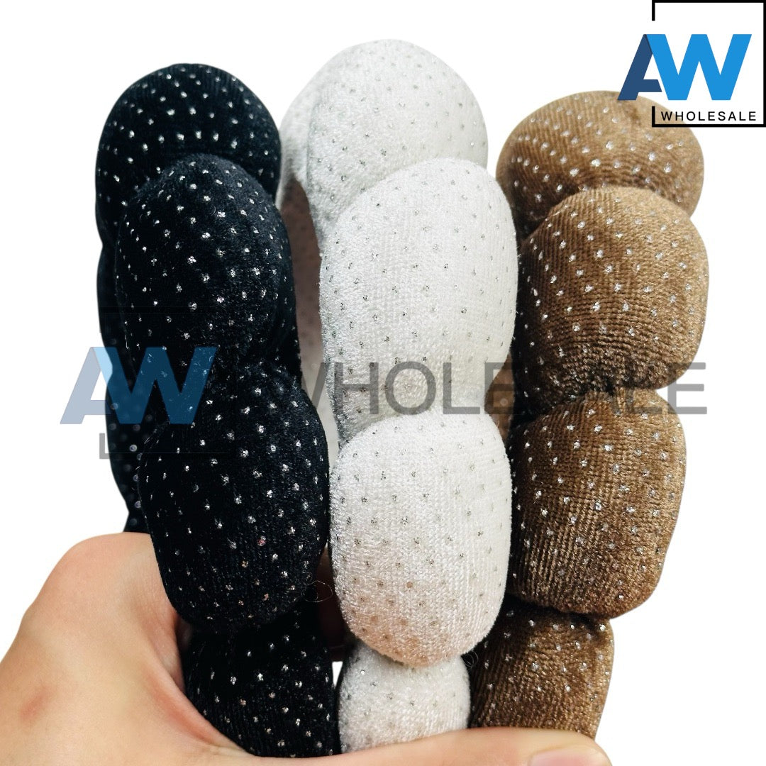 HB-1644 (6 pcs) Silver Bead Dot Plush Headbands