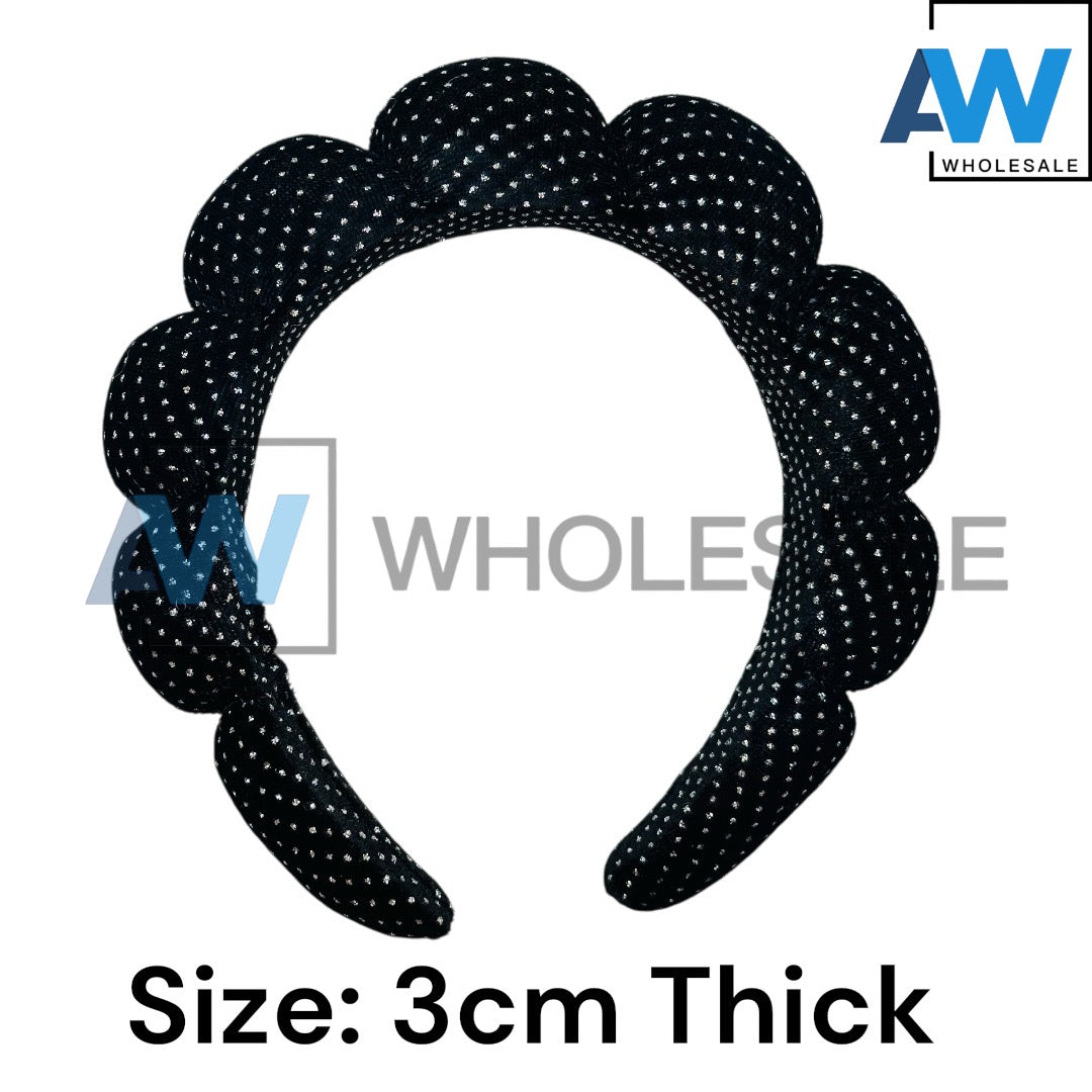 HB-1644 (6 pcs) Silver Bead Dot Plush Headbands