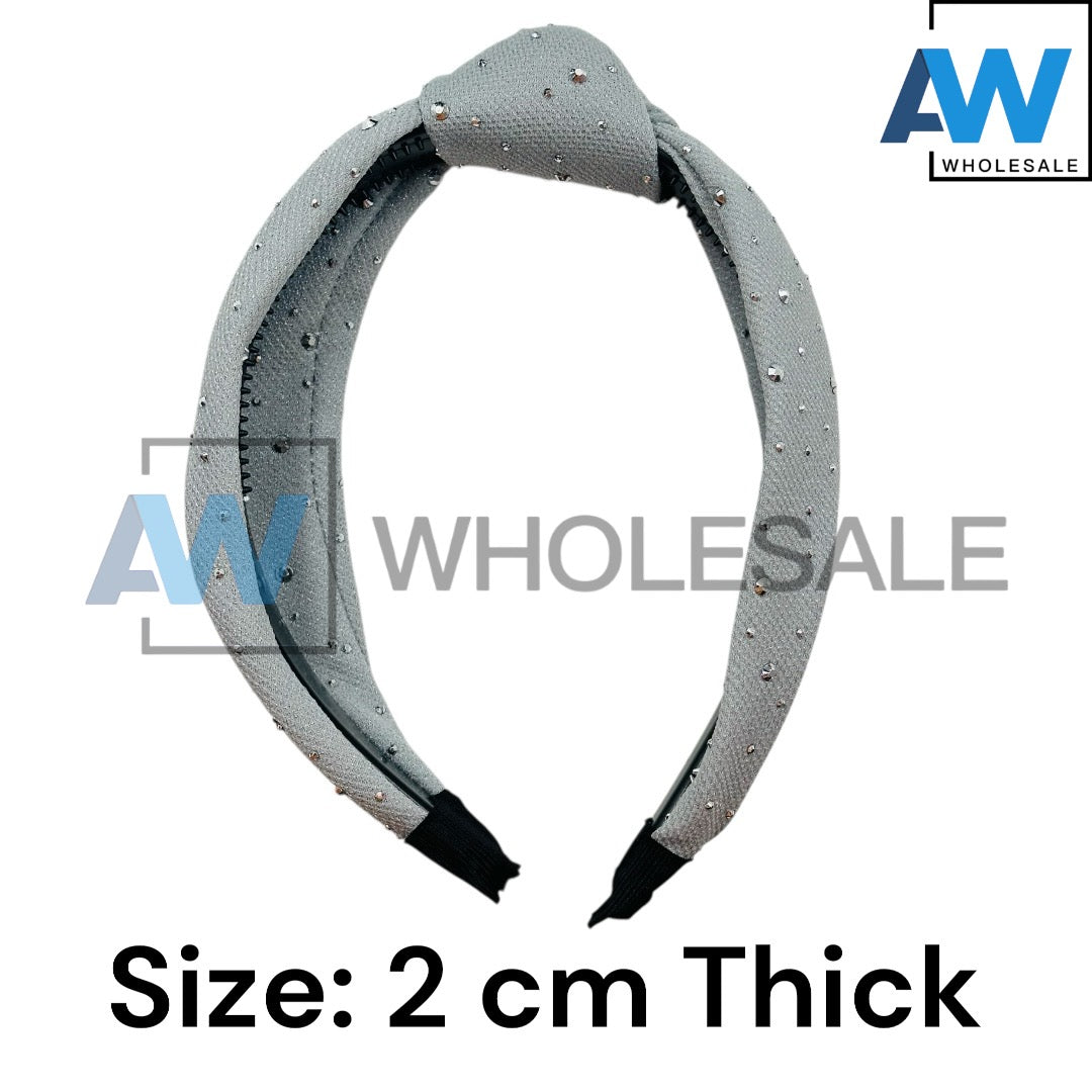 HB-1653 (12 pcs) Mini Bead Knotted Fabric Headbands