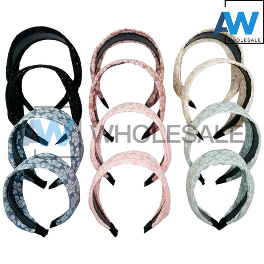 HB-1649 (12 pcs) Flower Pattern Lace Headbands