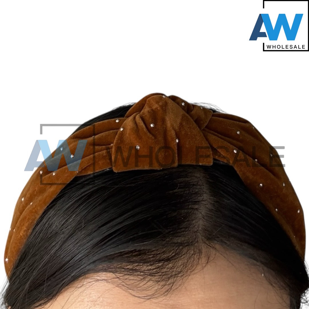 HB-1647 (12 pcs) Mini Bead Velvet Fabric Headbands