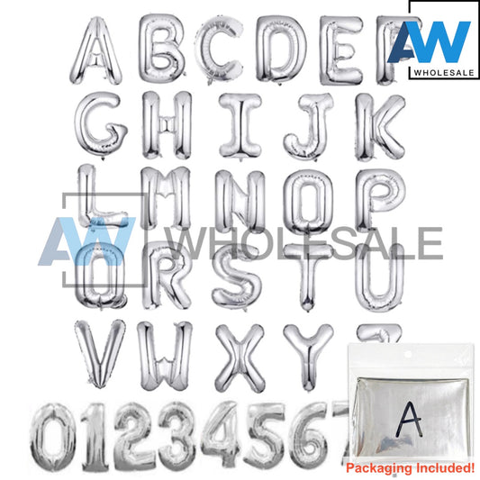 PS-02 (1 pc) 16 Inches Silver Letter & Number Foil Balloons