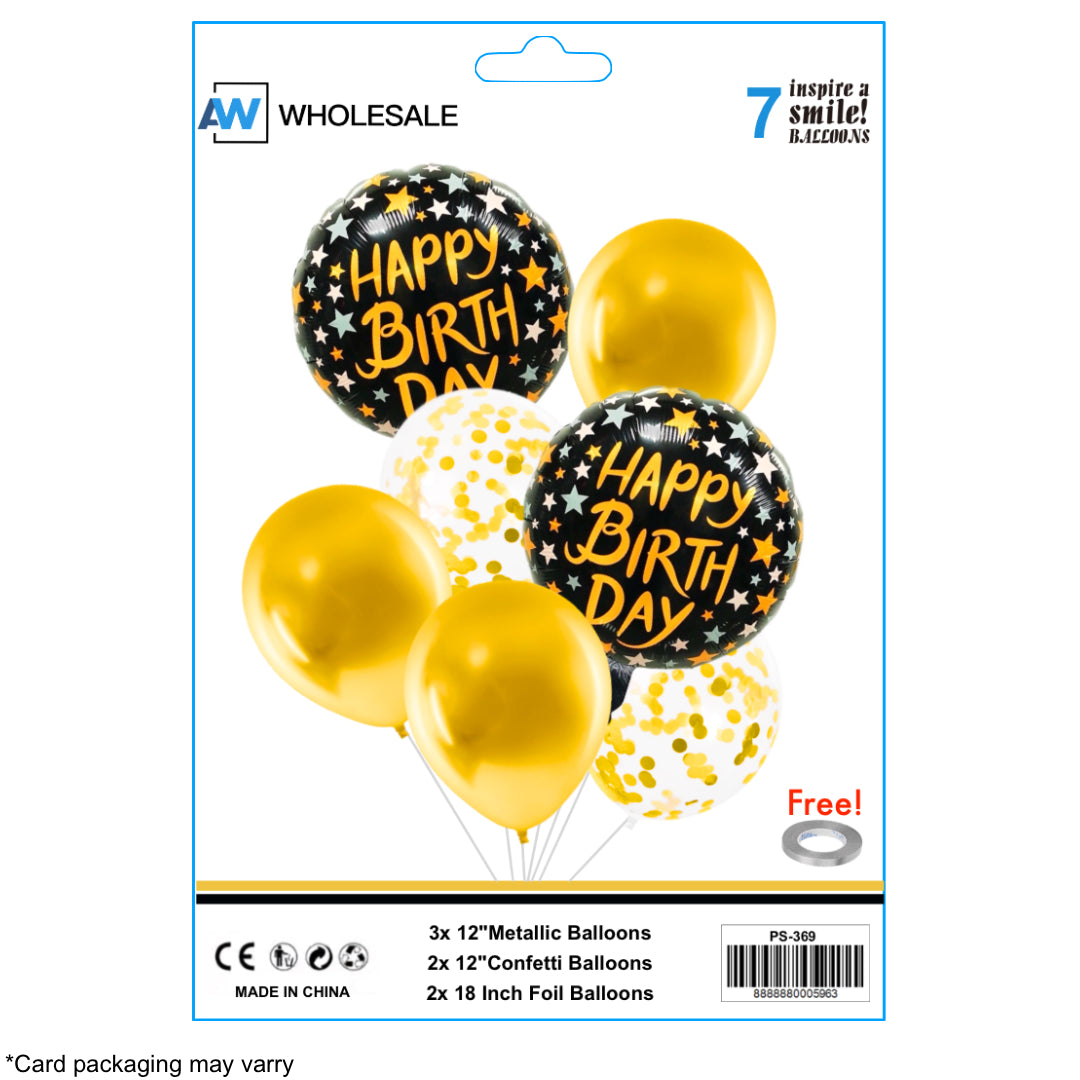 PS-369 (1 set) 7 in 1 Metallic Happy Birthday Set