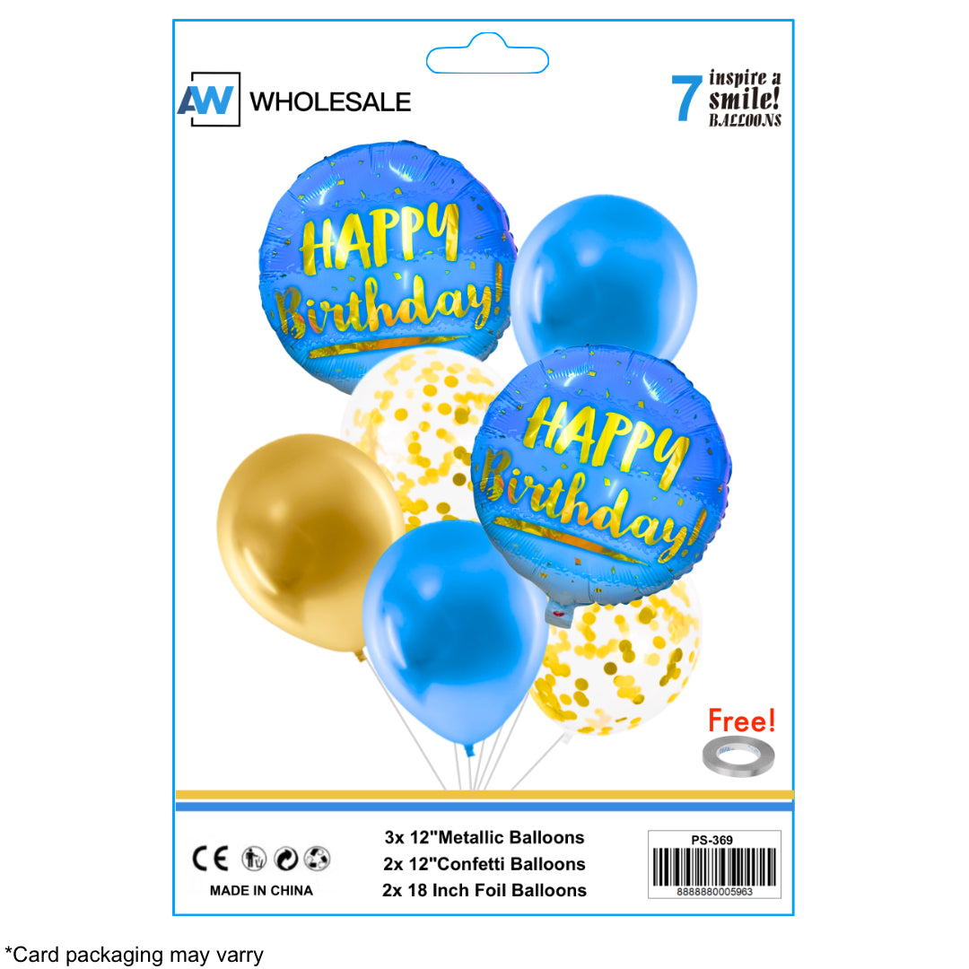 PS-369 (1 set) 7 in 1 Metallic Happy Birthday Set