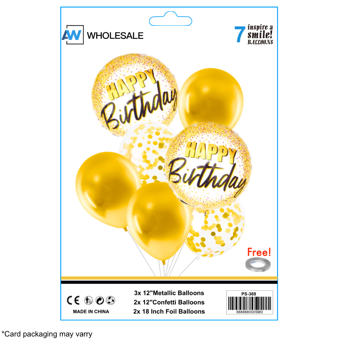 PS-369 (1 set) 7 in 1 Metallic Happy Birthday Set