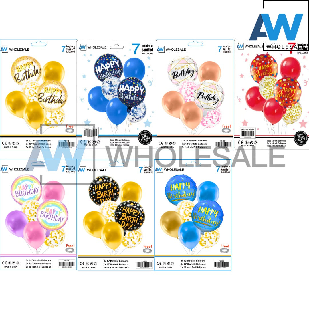 PS-369 (1 set) 7 in 1 Metallic Happy Birthday Set