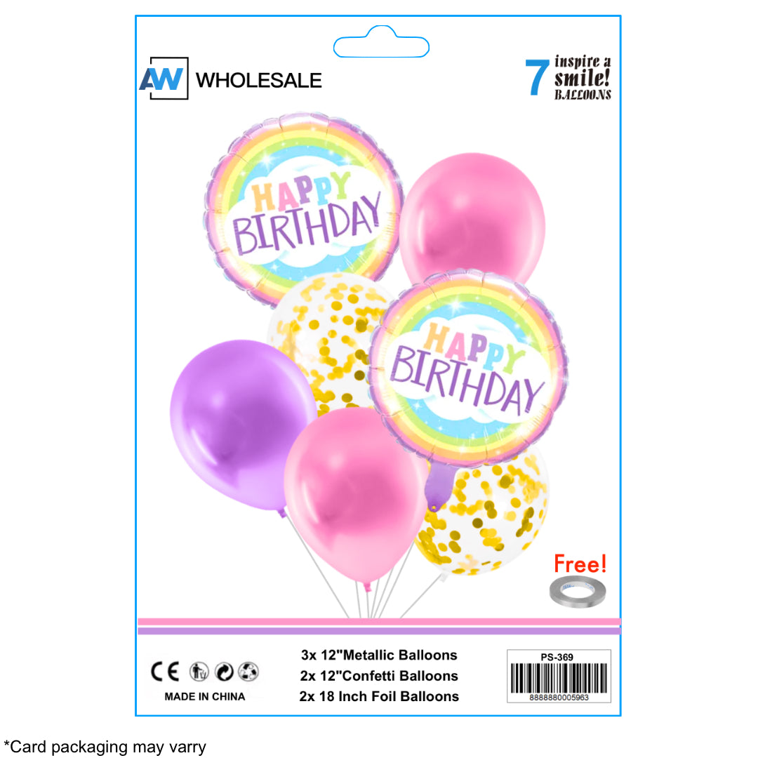 PS-369 (1 set) 7 in 1 Metallic Happy Birthday Set