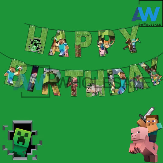 PS-441 (1 set) Minecraft Happy Birthday Banner