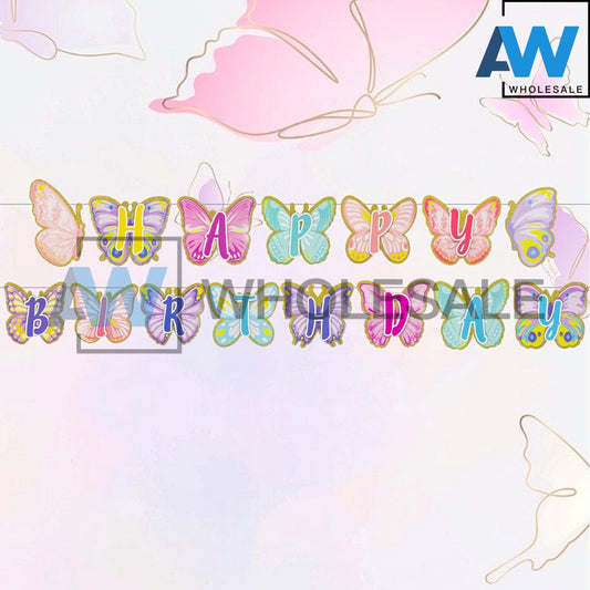 PS-449 (1 set) Butterfly Happy Birthday Banner