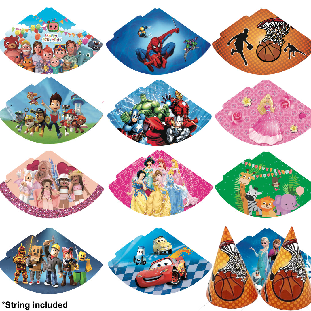 PS-498 (6 pcs) 20 cm Character Kids Party Hats