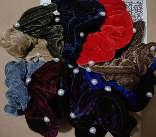 HPN-2459 (10 pcs) Pearl Velvet Scrunchies