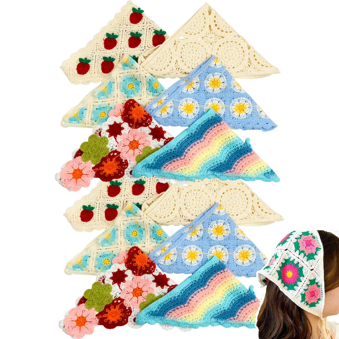 TB-350 (12 pcs) Crochet Triangle Headbands