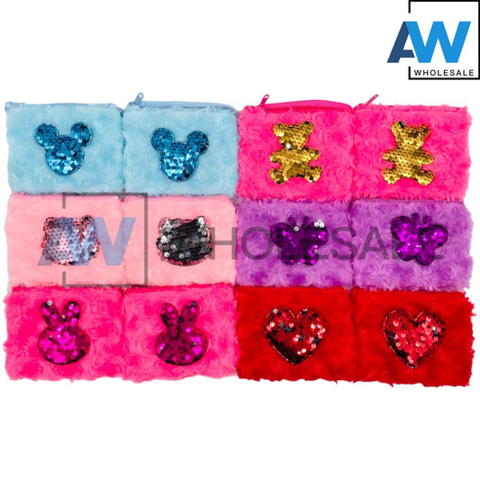 XP-1104 (12 pcs) Single Zipper Sequin Feather Kids Sling Bag