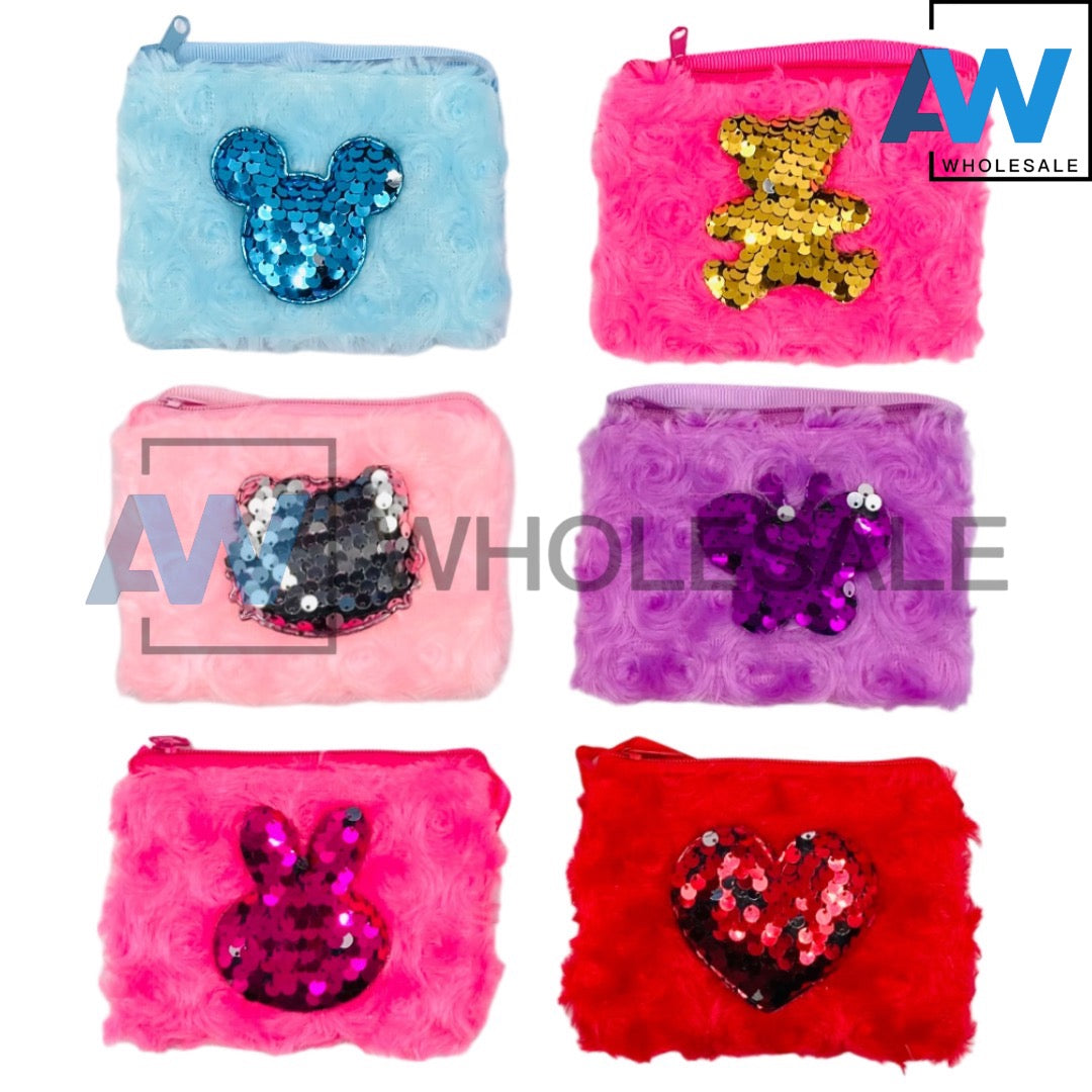 XP-1104 (12 pcs) Single Zipper Sequin Feather Kids Sling Bag