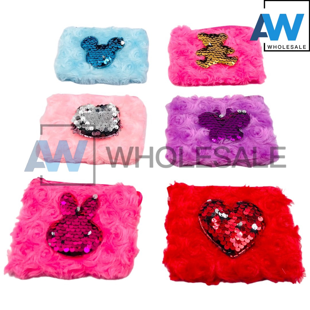 XP-1104 (12 pcs) Single Zipper Sequin Feather Kids Sling Bag