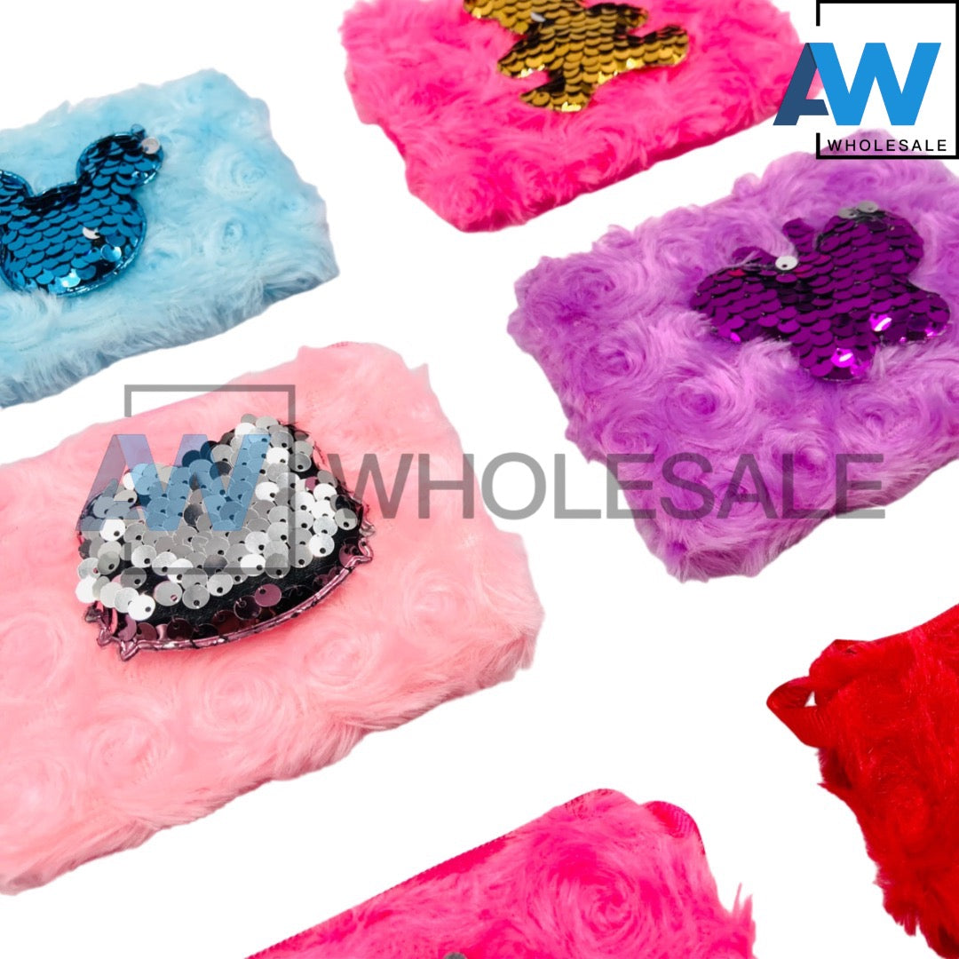 XP-1104 (12 pcs) Single Zipper Sequin Feather Kids Sling Bag