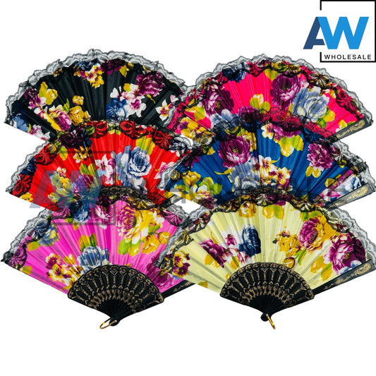 XP-28 (12 pcs) Flower Black Japanese Fans