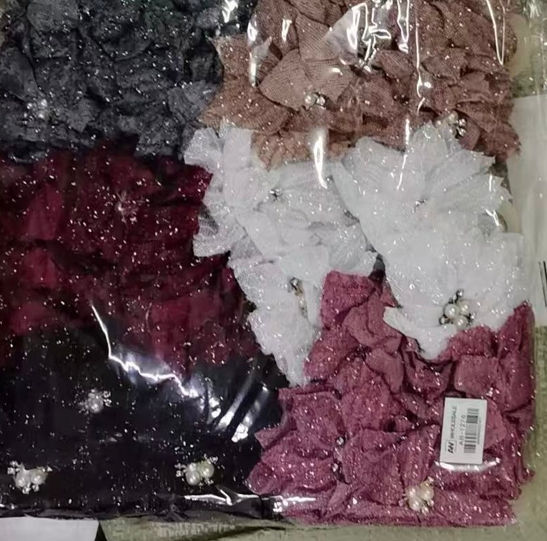 AB-1276 (12 pcs) Fabric Pearl Glitter 13 cm Hair Clamps